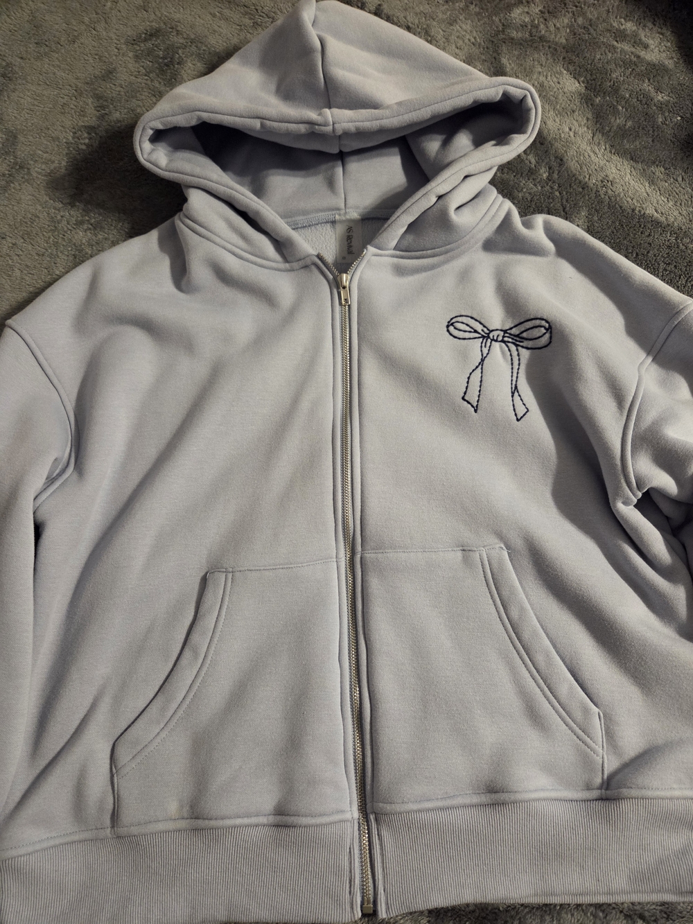 Light Gray Women's Zip Hoodie with Bow Embroidery